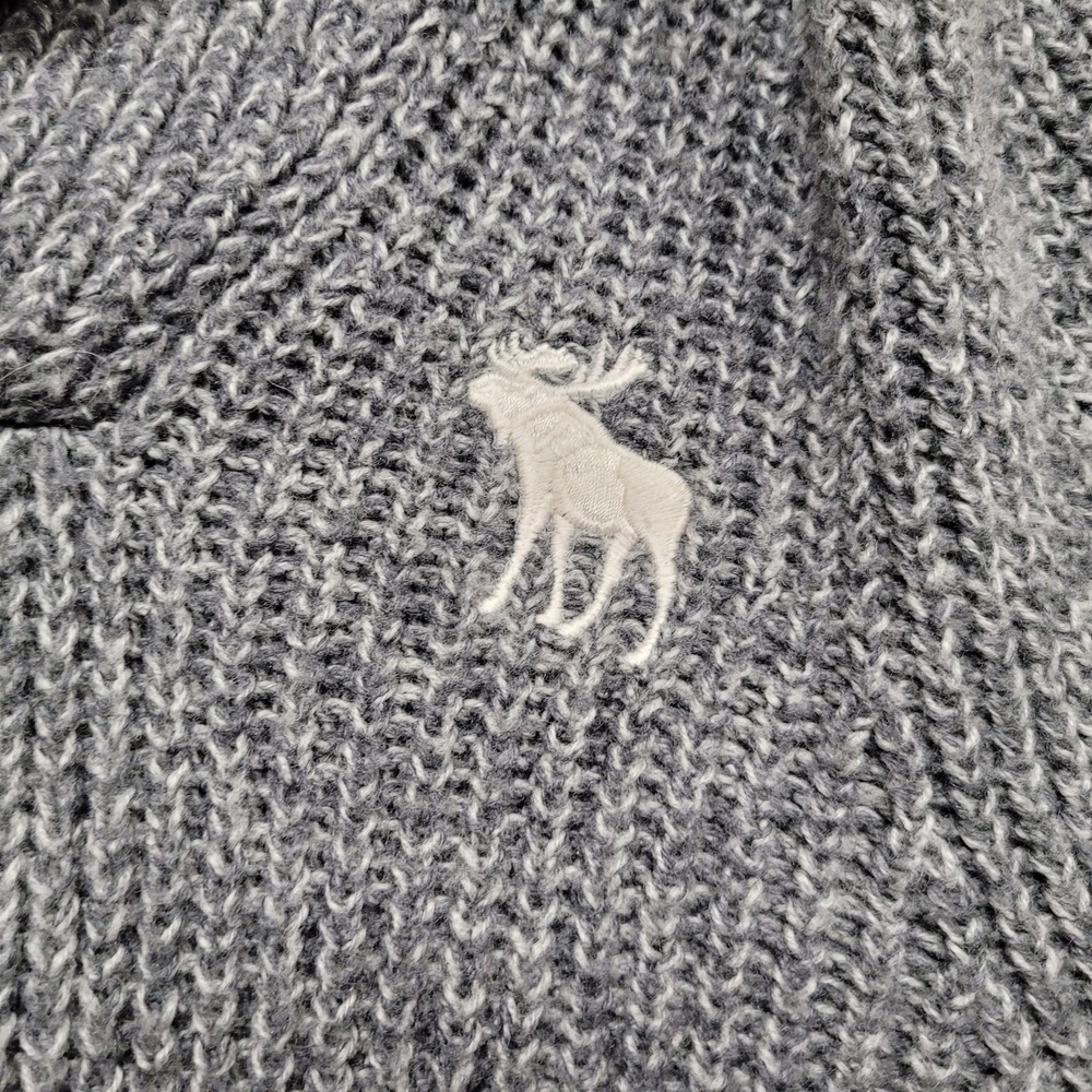 Abercrombie & Fitch Sweater Mens XL Gray Shawl Collar Fisherman Knit Moose Slim - Picture 3 of 15